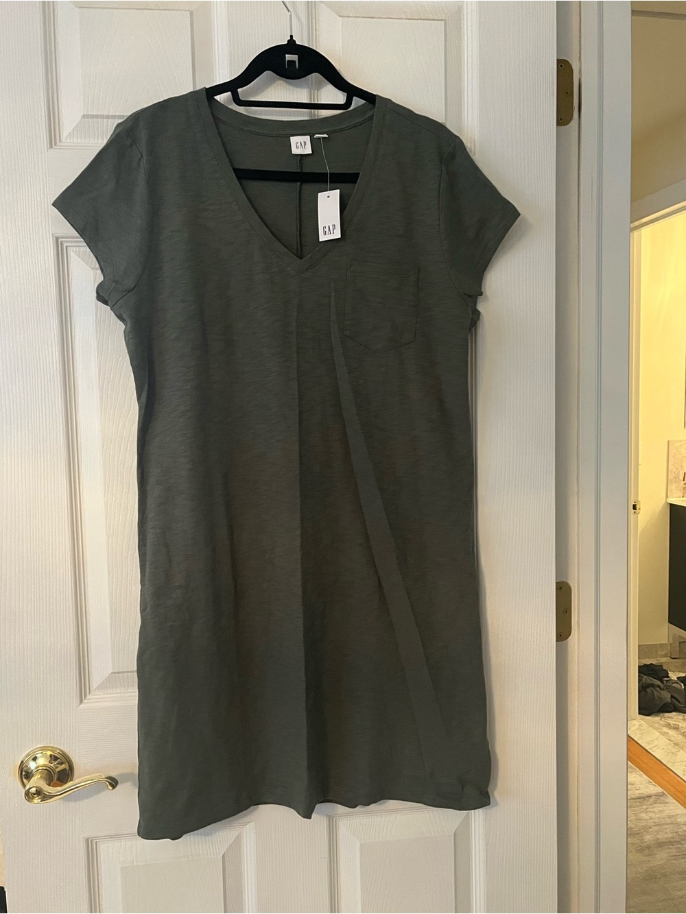 GAP Olive V-Neck Short Sleeve Dress